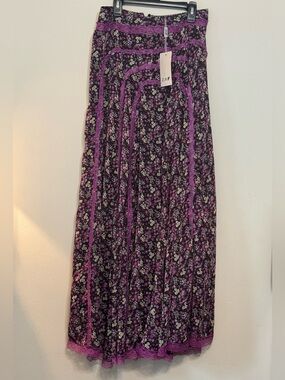 NWT ZAF Womens' Floral Lace-Trim Tall Friendly Maxi Skirt in Purple Sz 3